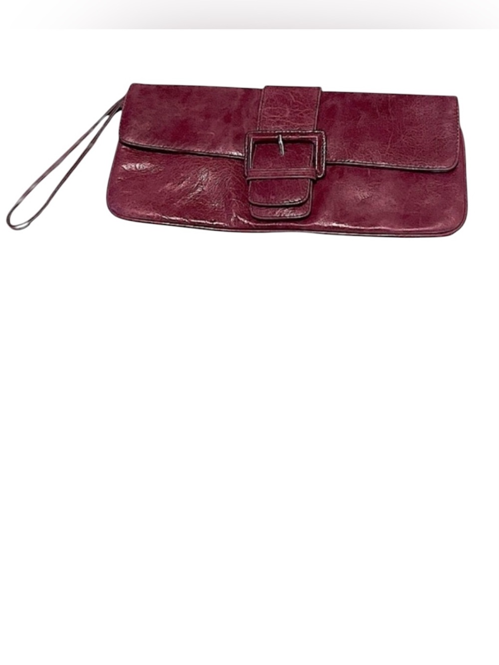 Hobo International Boho Burgundy Rust Distressed Leather Wristlet Clutch Bag